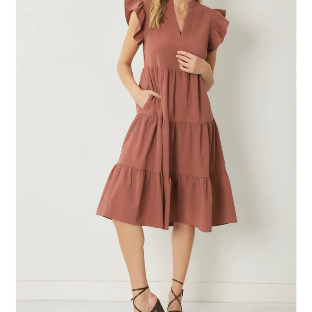 entro Cinnamon Tiered Midi Dress EUC